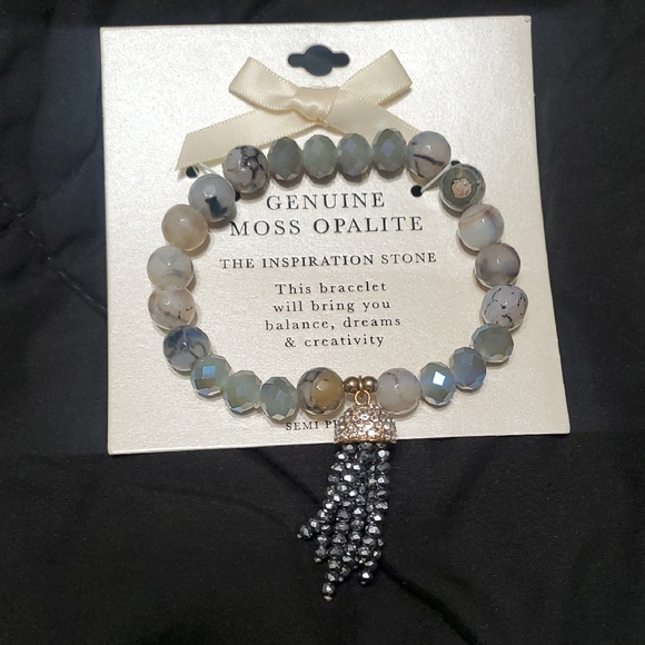 Jewelry - Genuine Moss Opalite Bracelet with Silver Accents